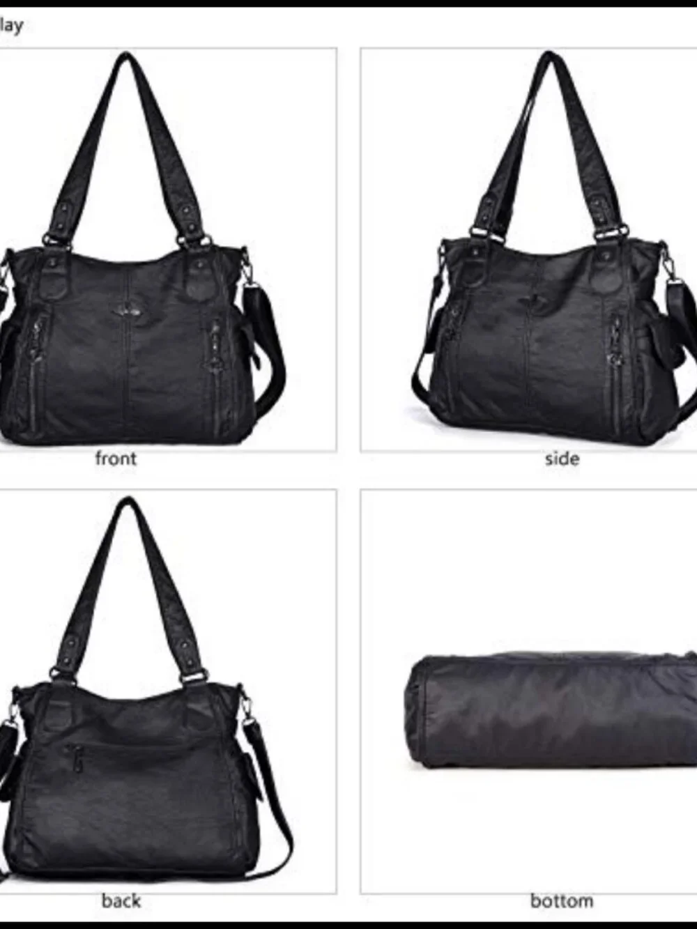 Washed Vegan Leather Top-Handle Hobo Purse Roomy Shoulder Bag Tote Satchel
